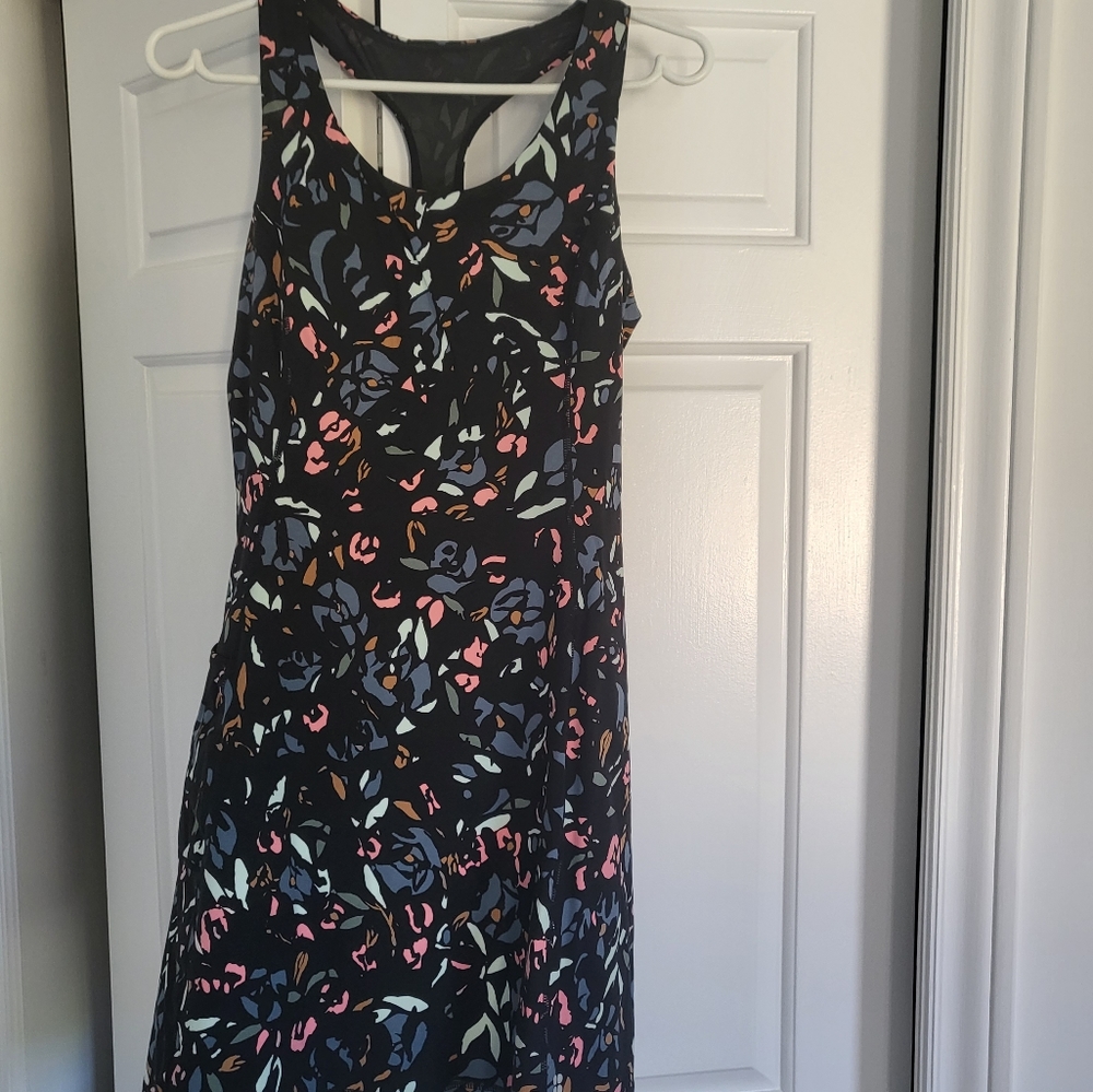 Small Halara workout dress.  Black and multi colored dress.